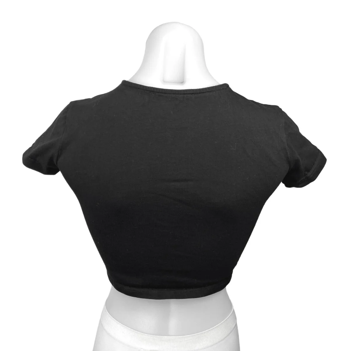 Finesse Black Flower Cutout Crew Neck Short Sleeve Casual Crop Tee Top Size XS - Image 2