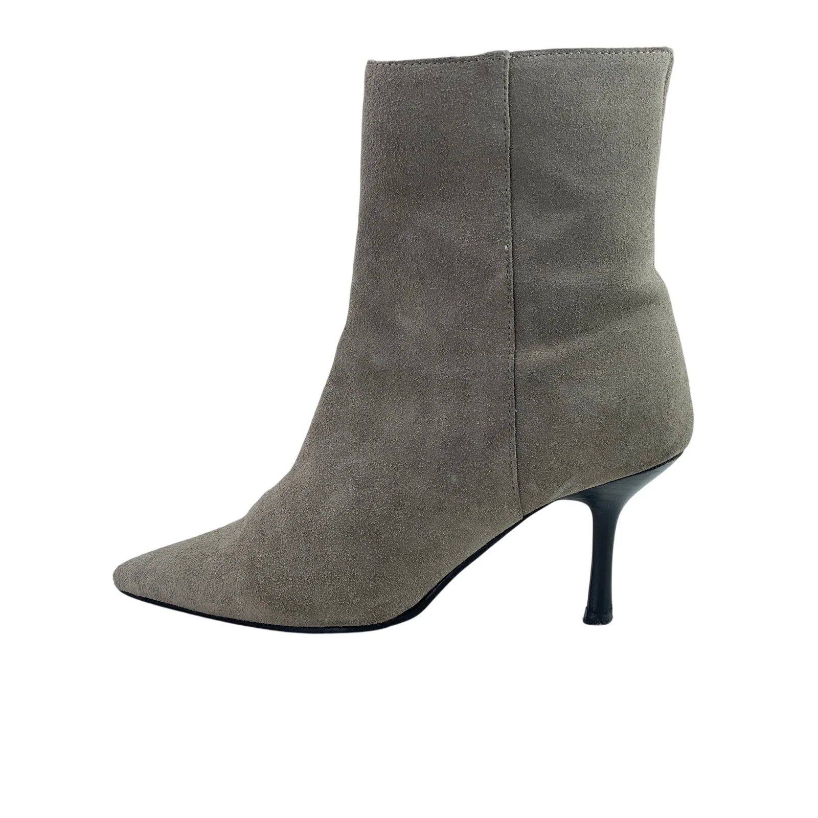 Fitzwell Womens Gray Suede Leather Pointed Toe Kitten Heels Zip Ankle Boots 7