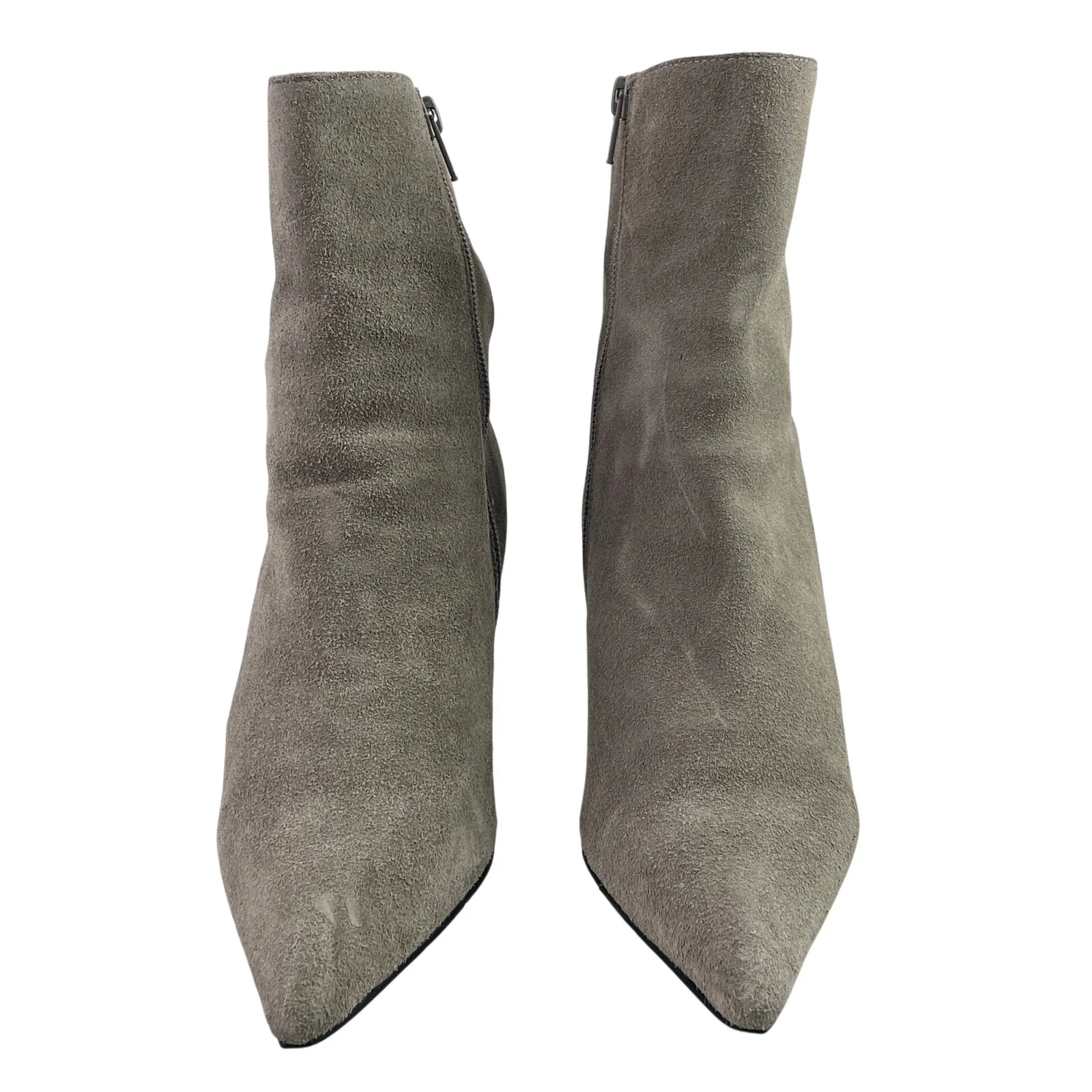 Fitzwell Womens Gray Suede Leather Pointed Toe Kitten Heels Zip Ankle Boots 7 - Image 2