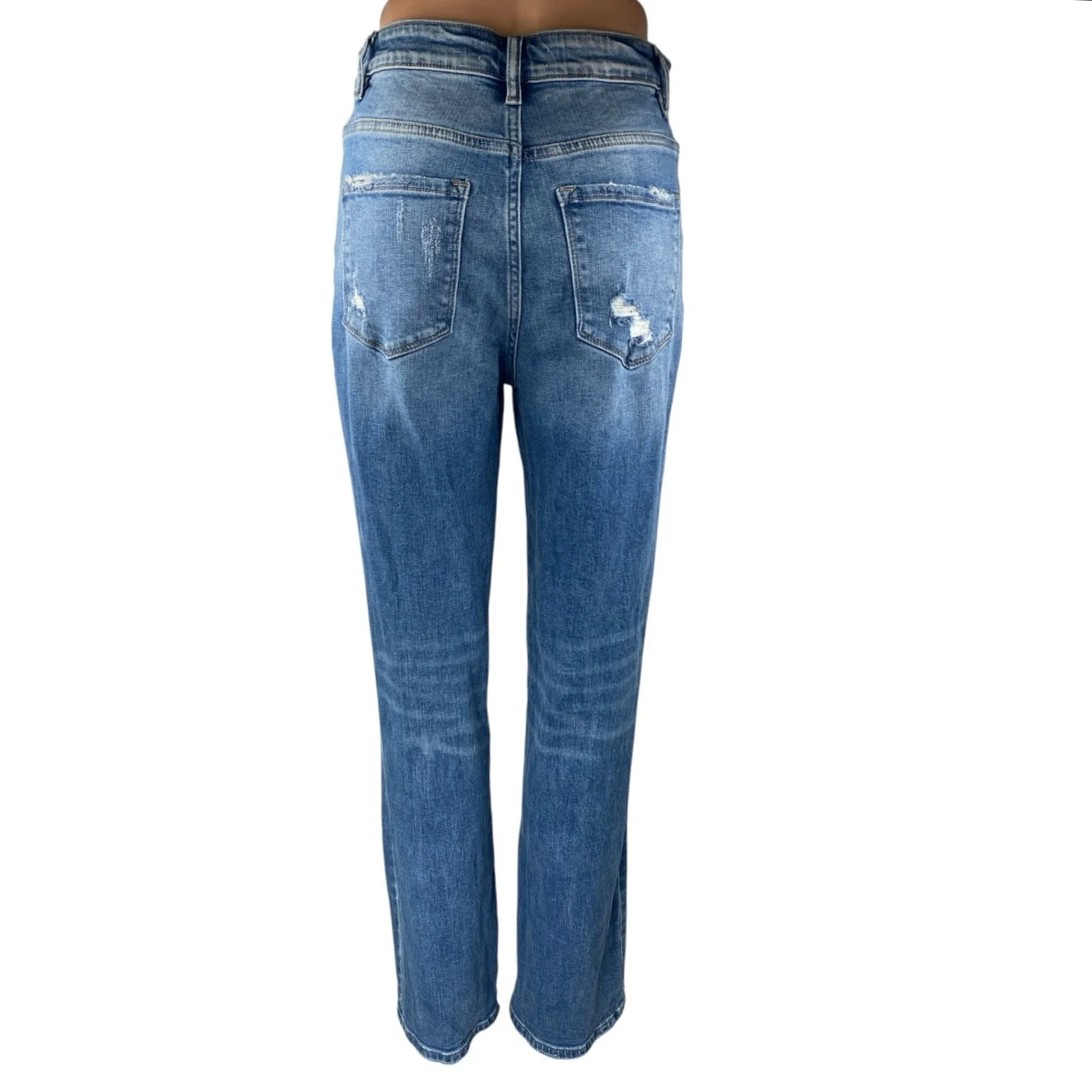 Flying Monkey Womens Blue High Waisted Distressed Straight Denim Jeans Pants 27 - Image 3