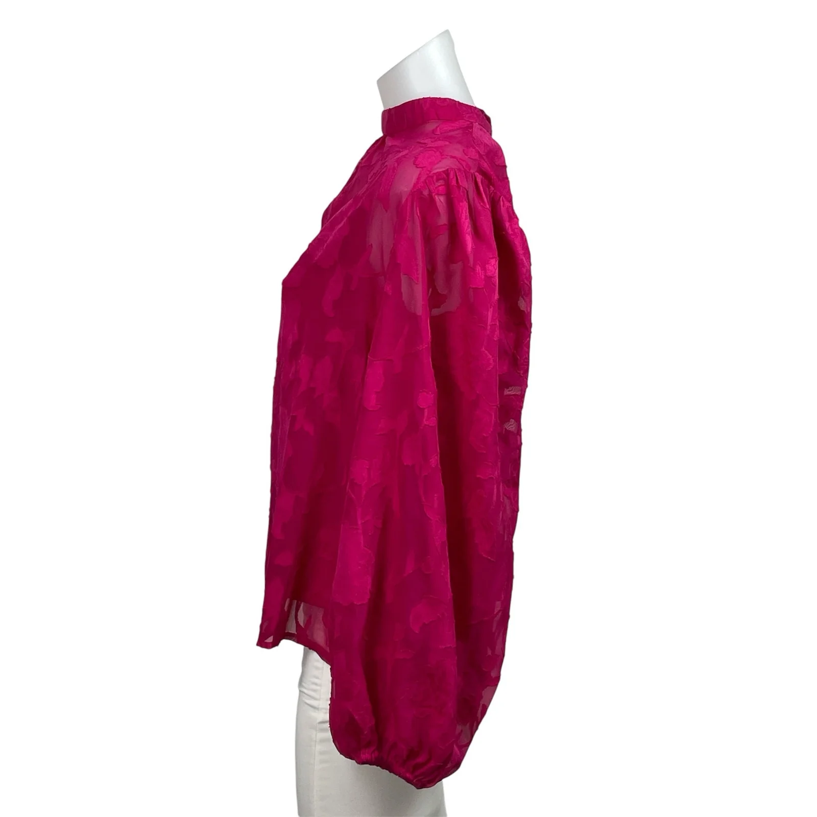 Flying Tomato Women's Pink Long Sleeve Floral Lace Sheer Mock Neck Blouse Top S - Image 2