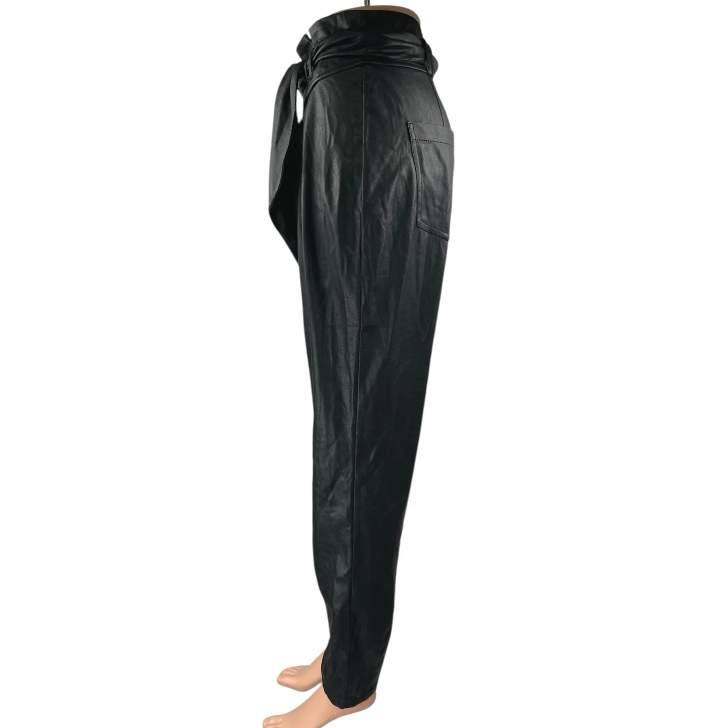 For Love & Lemons Dillon Black Faux Leather Belted Trousers Paperbag Pants Sz S - Image 2