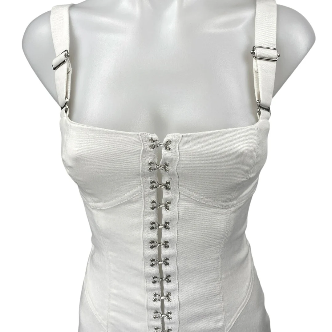 For Love & Lemons Monica White Hook Sleeveless Cami Tank Bodycon Mini Dress XS - Image 4