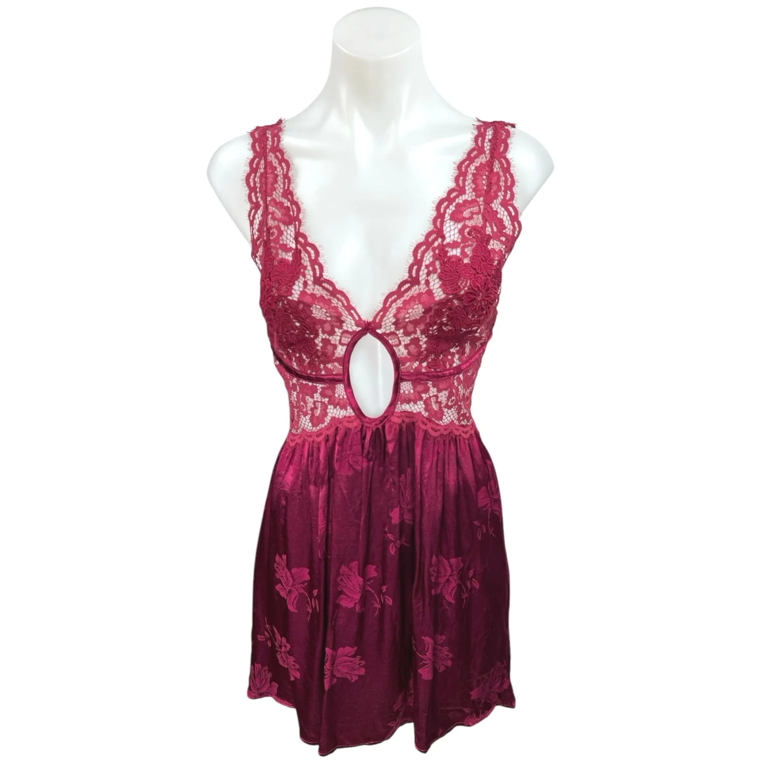For Love & Lemons Purple Floral Lace Silk Satin Sleeveless Mini Slip Dress Sz L