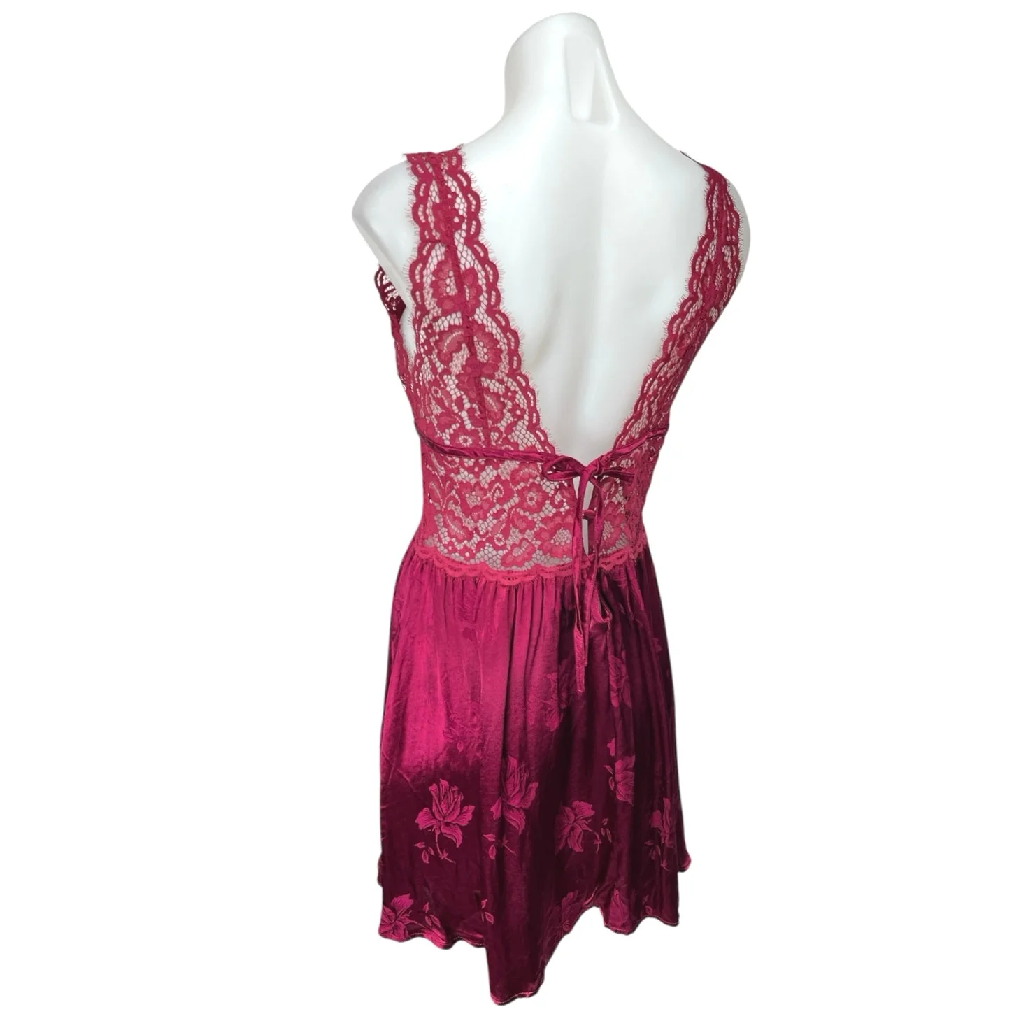 For Love & Lemons Purple Floral Lace Silk Satin Sleeveless Mini Slip Dress Sz L - Image 2
