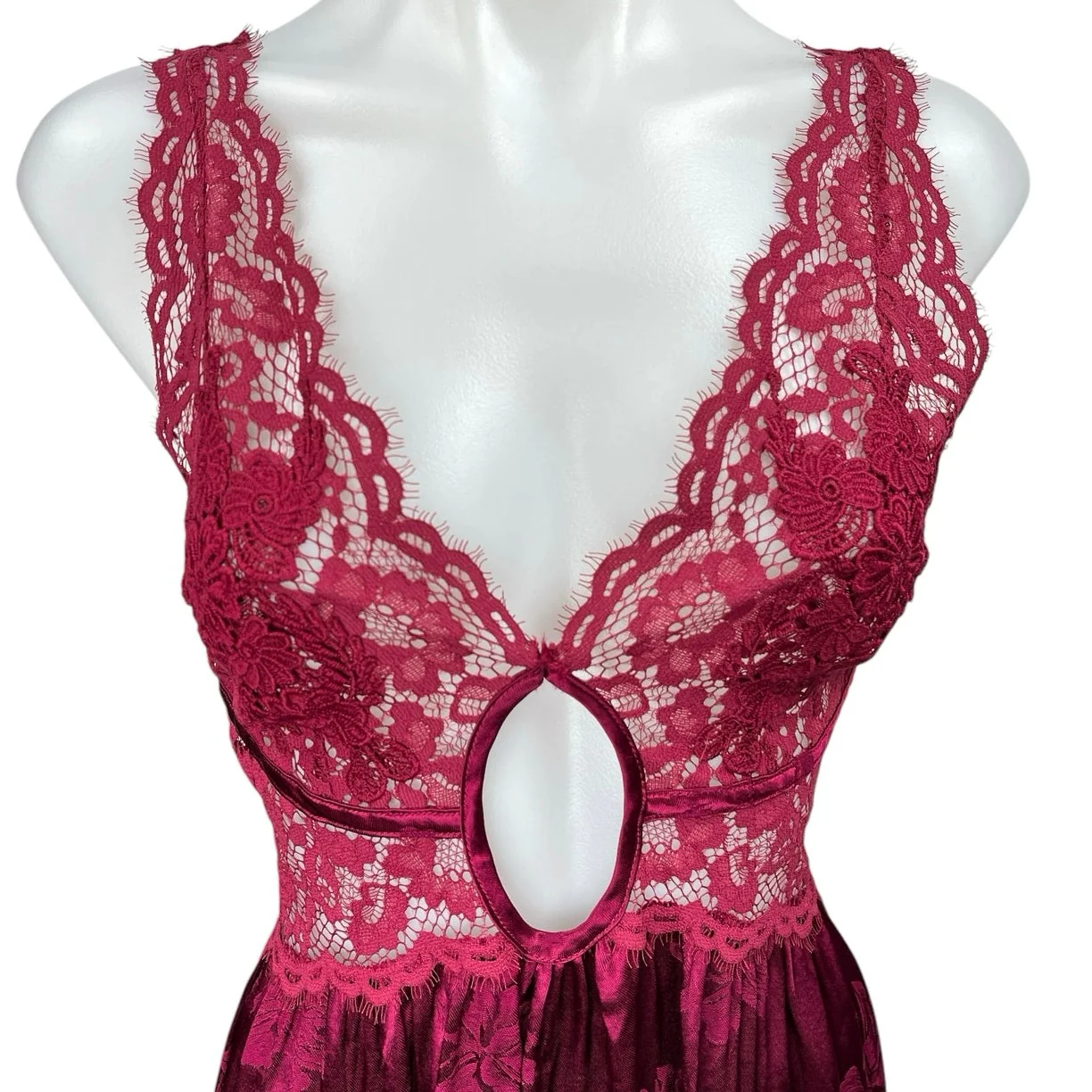 For Love & Lemons Purple Floral Lace Silk Satin Sleeveless Mini Slip Dress Sz L - Image 3