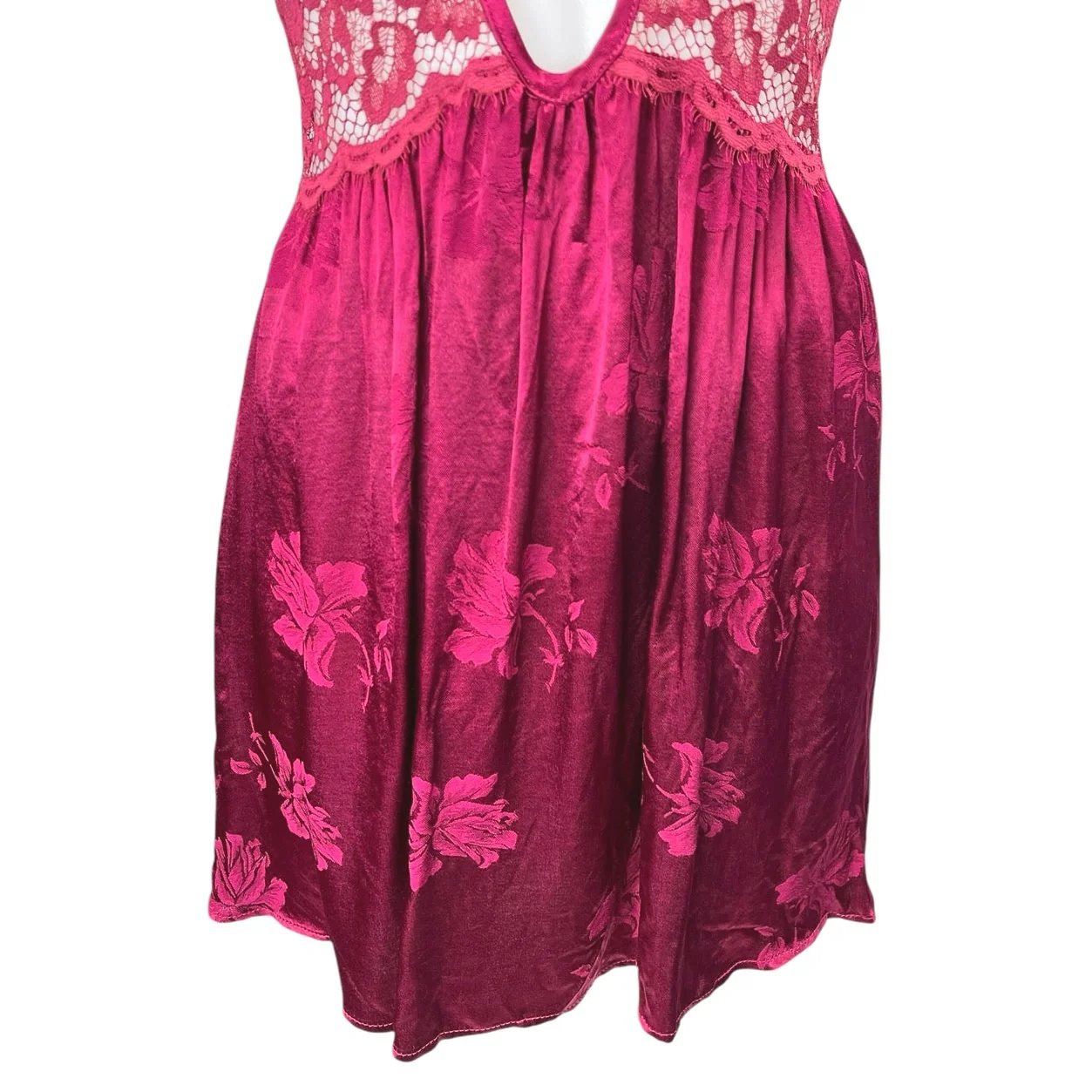 For Love & Lemons Purple Floral Lace Silk Satin Sleeveless Mini Slip Dress Sz L - Image 4