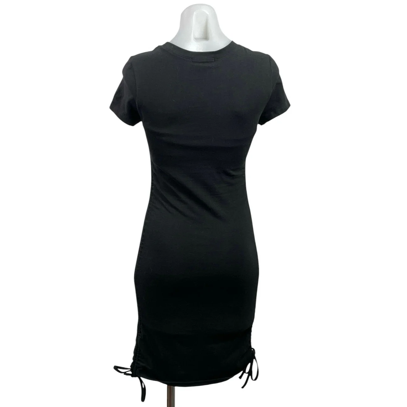 Forever 21 Black Short Sleeve Side Ruched Crew Neck Mini Bodycon Dress Size S - Image 3