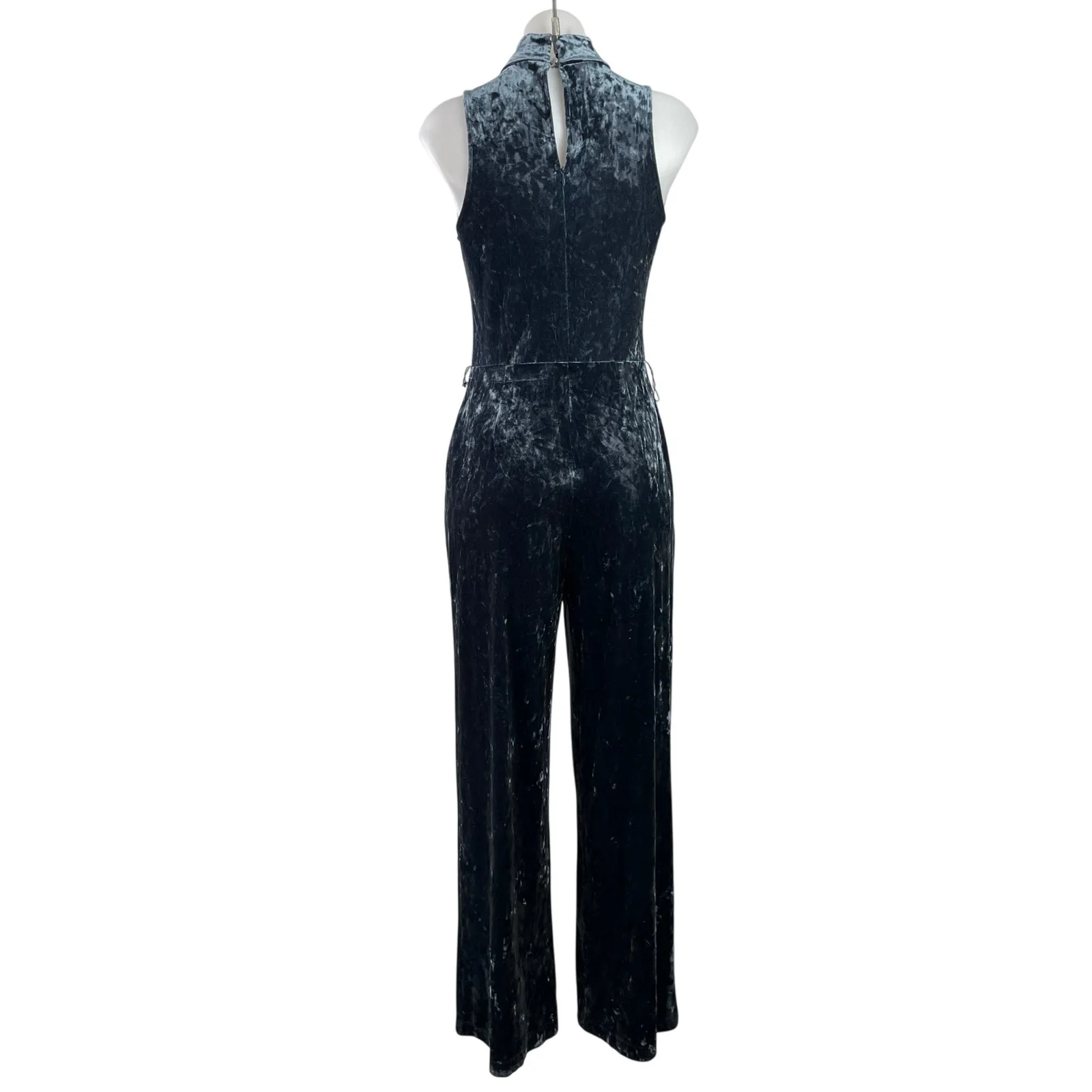 Forever 21 Black Velvet Velour Sleeveless Halter Neck Wide Leg Romper Jumpsuit L - Image 3