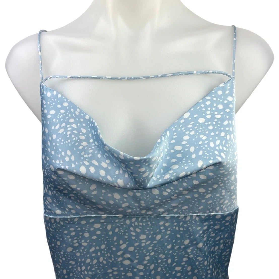 Forever 21 Blue Printed Silk Satin Cowl Neck Calf Length Camisole Tank Dress S - Image 3