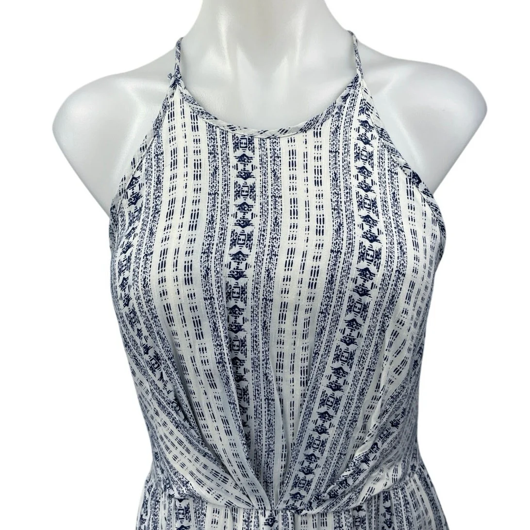 Forever 21 Blue White Printed Halter Slit Sleeveless Blouson Maxi Dress Size S - Image 3