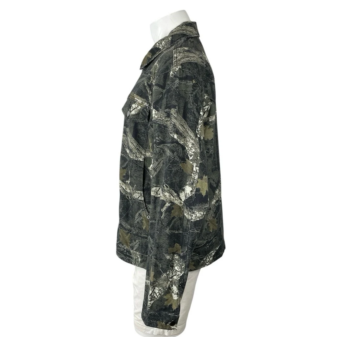 Forever 21 Men's Green Camo Zip Up Pocket Utility Shacket Shirt Jacket Size L - Image 2
