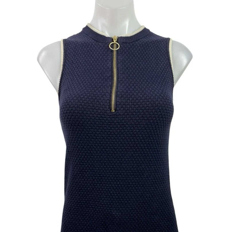 Forever 21 Navy Blue Ribbed Sleeveless Mini Tank Bodycon Sheath Sweater Dress S - Image 4