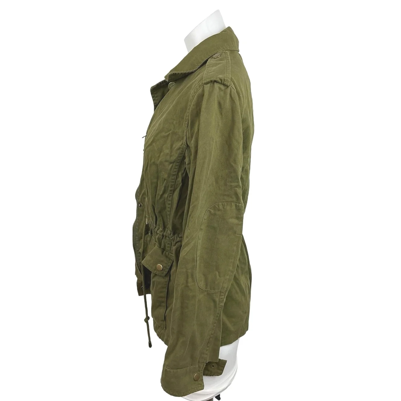 Forever 21 Olive Green Zip Up Collar Drawstring Waist Pockets Utility Jacket S - Image 2