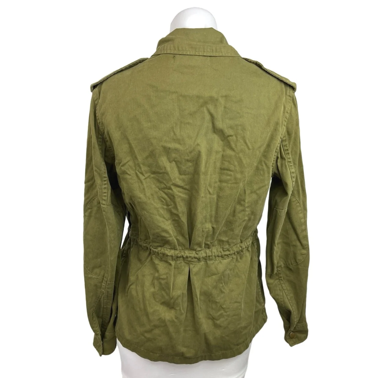Forever 21 Olive Green Zip Up Collar Drawstring Waist Pockets Utility Jacket S - Image 3