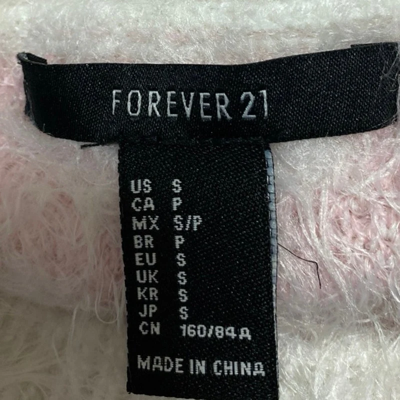 Forever 21 Pink White Checkered Plaid Faux Fur Short Sleeve Crop Sweater Top S - Image 4