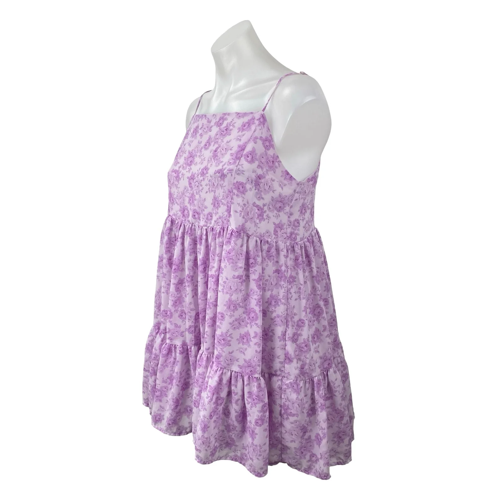 Forever 21 Purple Lilac Floral Sleeveless Cami Tiered A Line Mini Dress Size S - Image 2