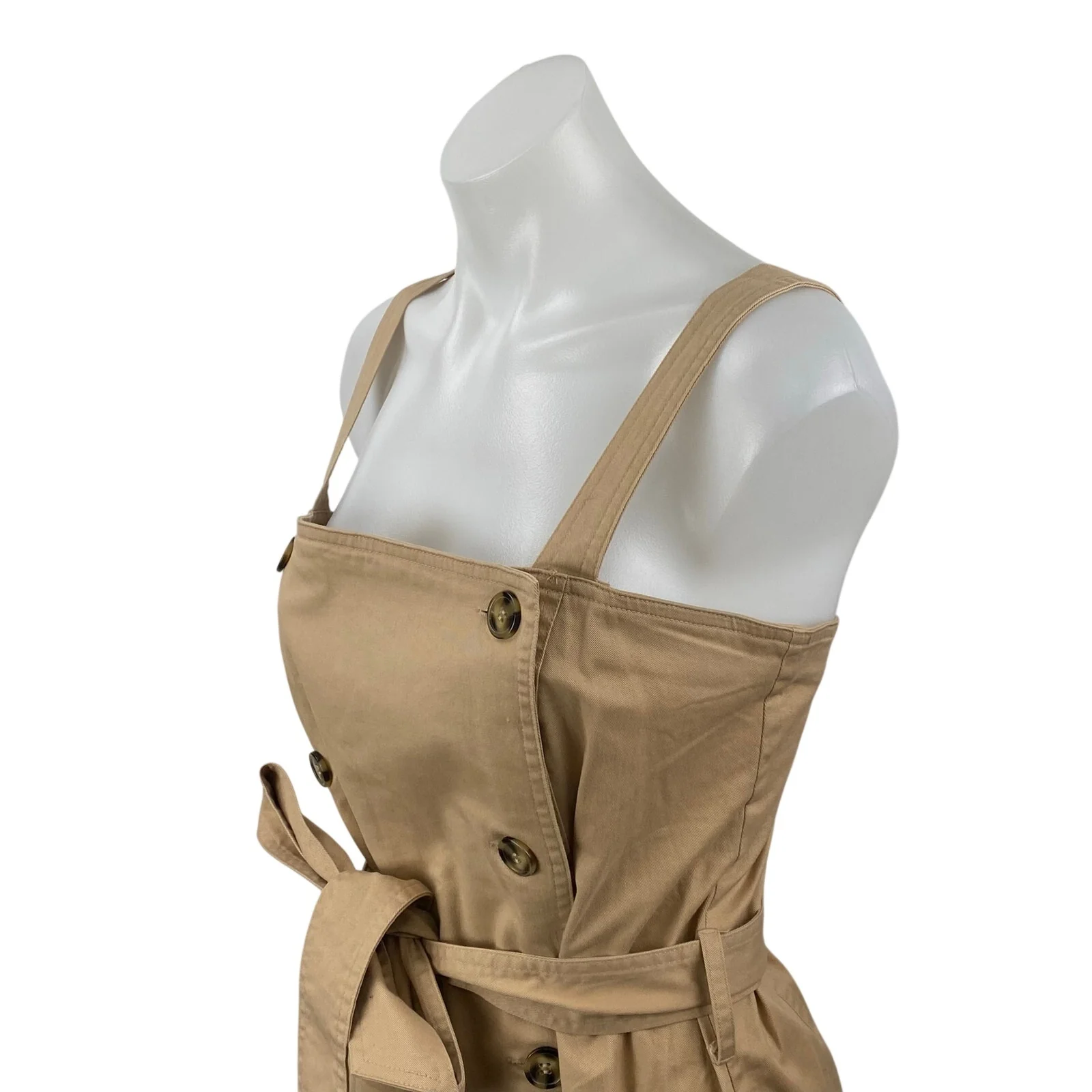 Forever 21 Tan Khaki Sleeveless Double Breasted Tie Waist A Line Mini Dress Sz L - Image 2