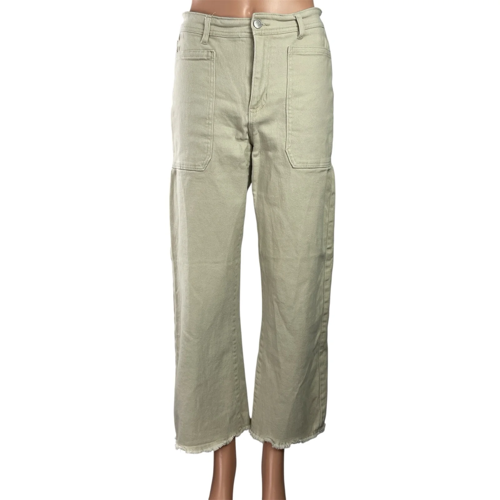 Forever 21 Women's Beige High Rise Wide Leg Raw Hem Baggy Denim Jeans Size 27