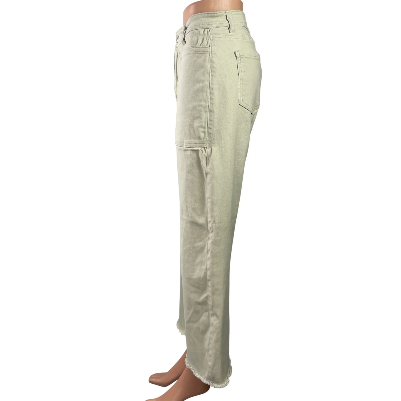 Forever 21 Women's Beige High Rise Wide Leg Raw Hem Baggy Denim Jeans Size 27 - Image 2