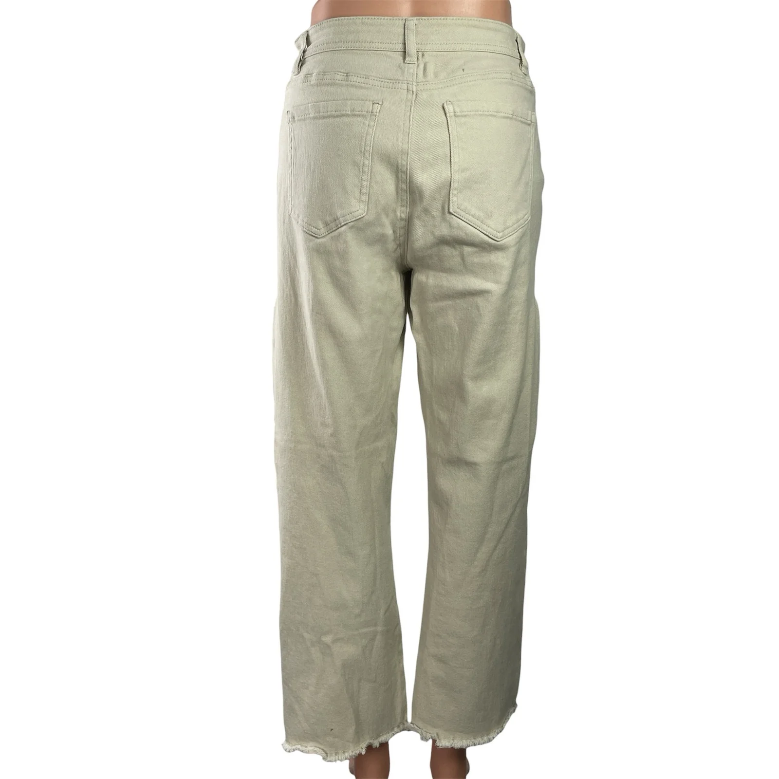Forever 21 Women's Beige High Rise Wide Leg Raw Hem Baggy Denim Jeans Size 27 - Image 3