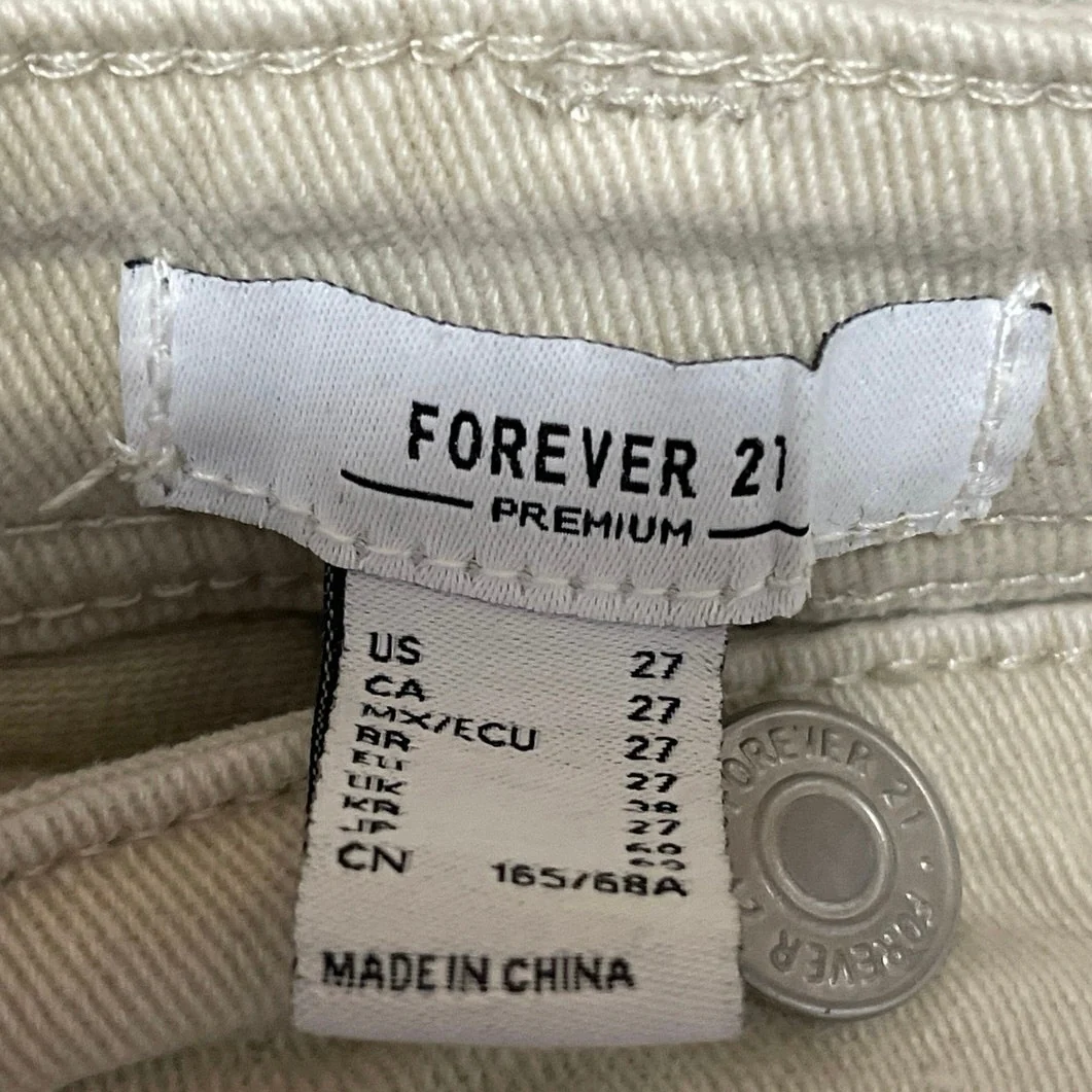 Forever 21 Women's Beige High Rise Wide Leg Raw Hem Baggy Denim Jeans Size 27 - Image 4