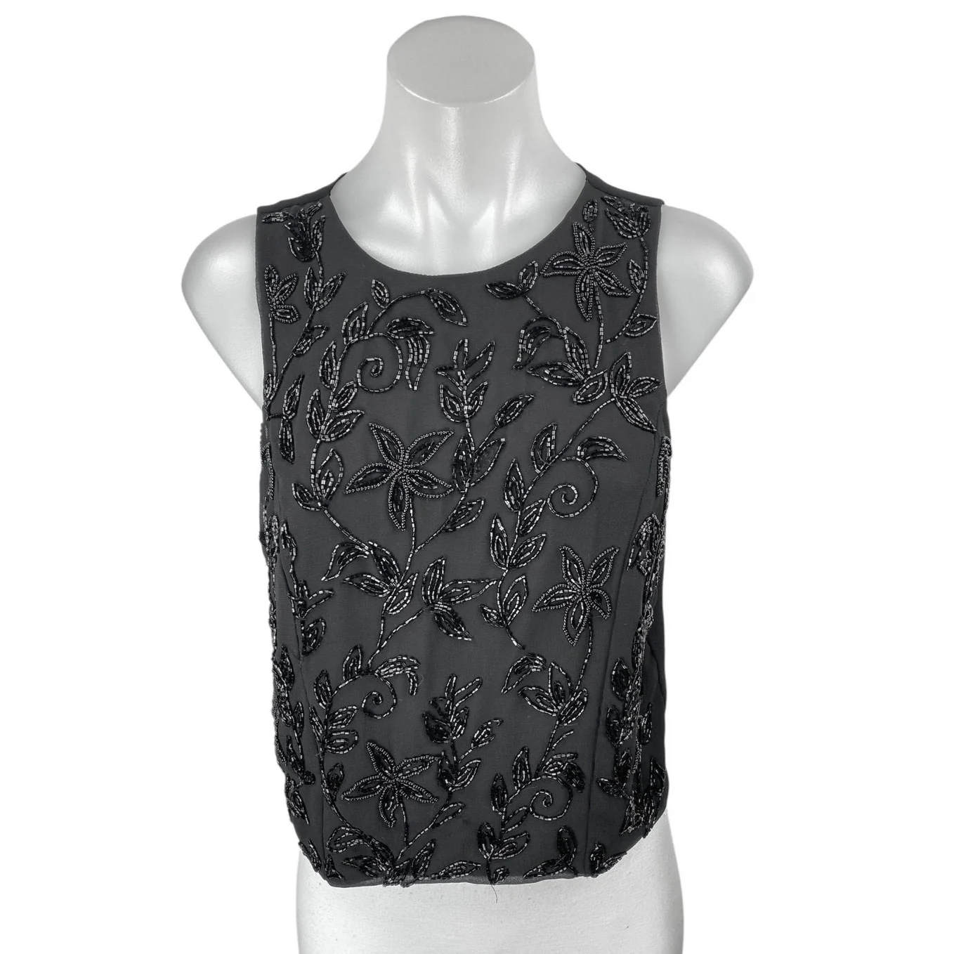 Forever 21 Women's Black Floral Beaded Embellished Sleeveless Crop Tank Top Sz S