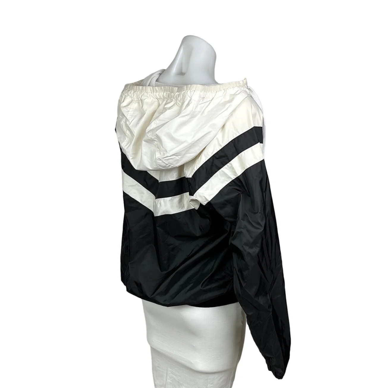 Forever 21 Womens Black White Zip Up Hooded Drawstring Windbreaker Jacket Size S - Image 3