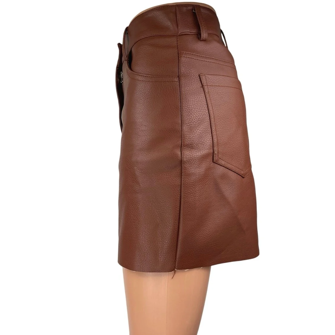 Forever 21 Women's Brown Faux Vegan Leather Mini Straight Pencil Skirt Size S - Image 2