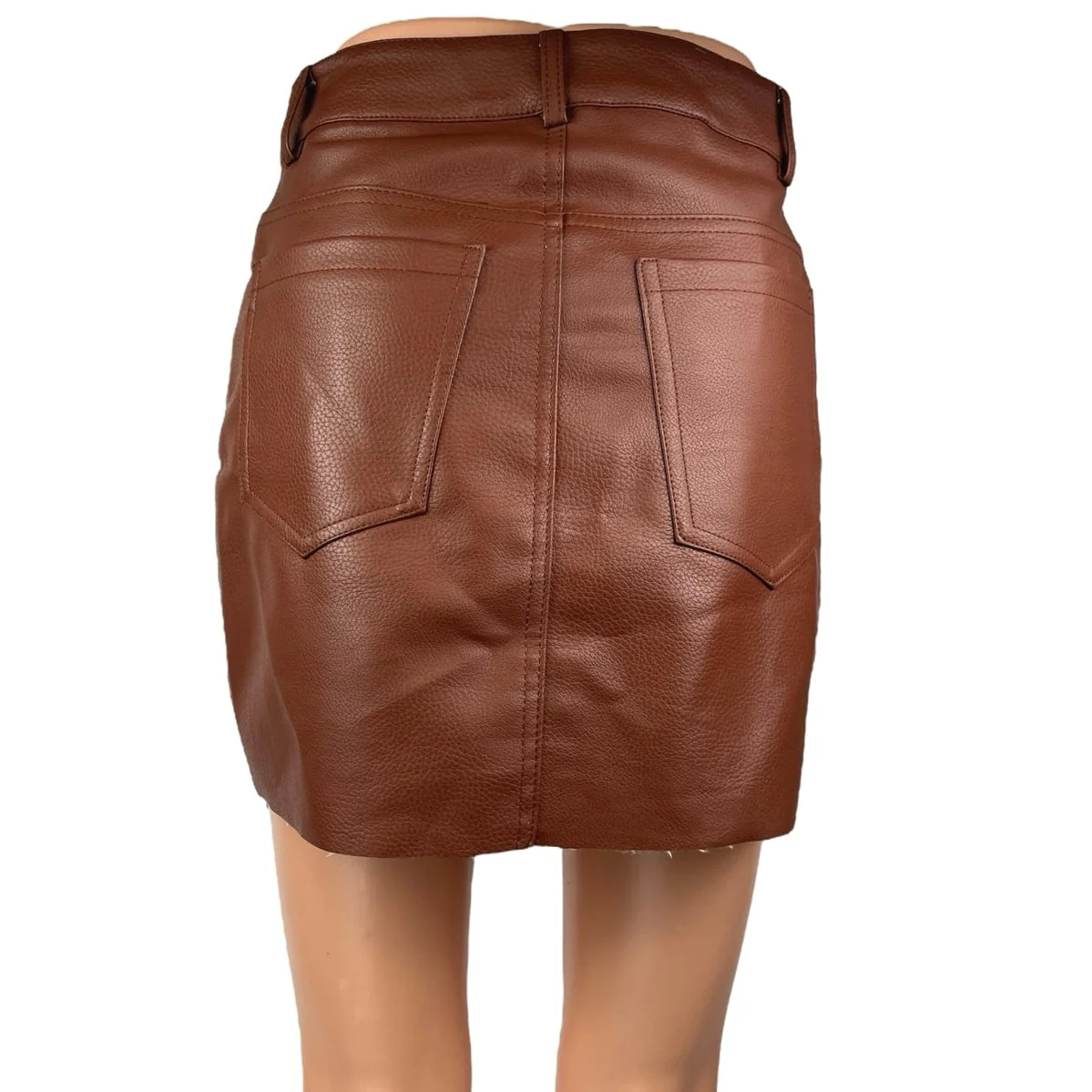 Forever 21 Women's Brown Faux Vegan Leather Mini Straight Pencil Skirt Size S - Image 3