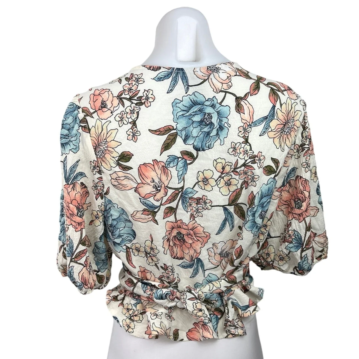 Forever 21 Womens Multicolor Floral Print V-Neck Half Sleeve Cropped Wrap Top 1X - Image 2