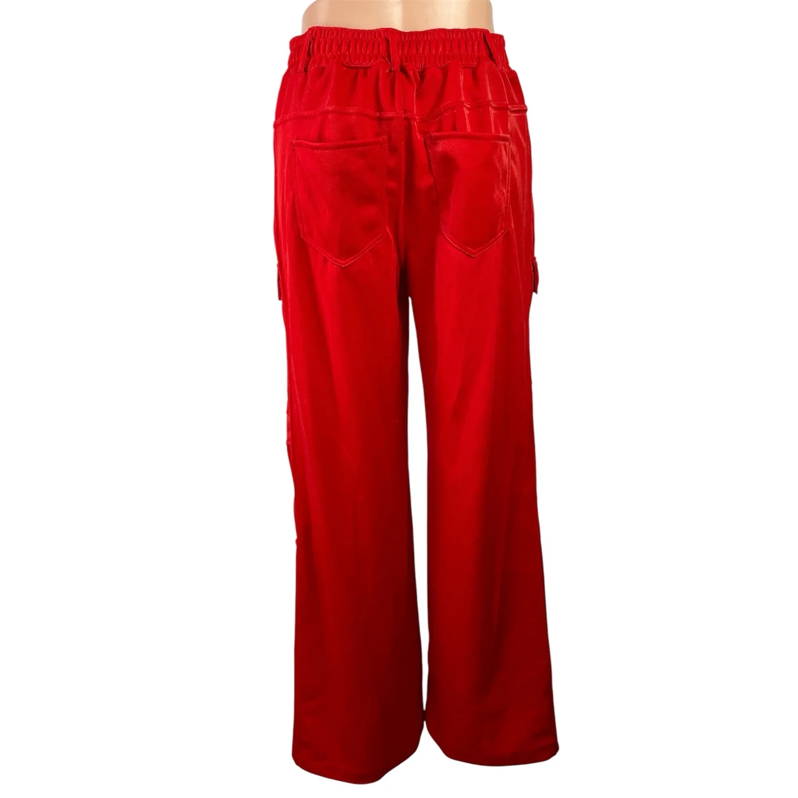 Forever 21 Women's Red High Waisted Stright Wide Leg Trousers Cargo Pants Size M - Image 3