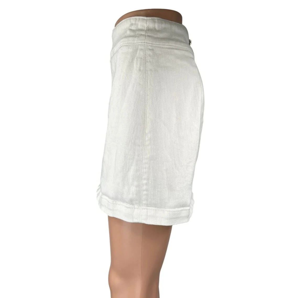 Forever 21 Women's White High Waisted Zip A Line Denim Jean Mini Skirt Size M - Image 2