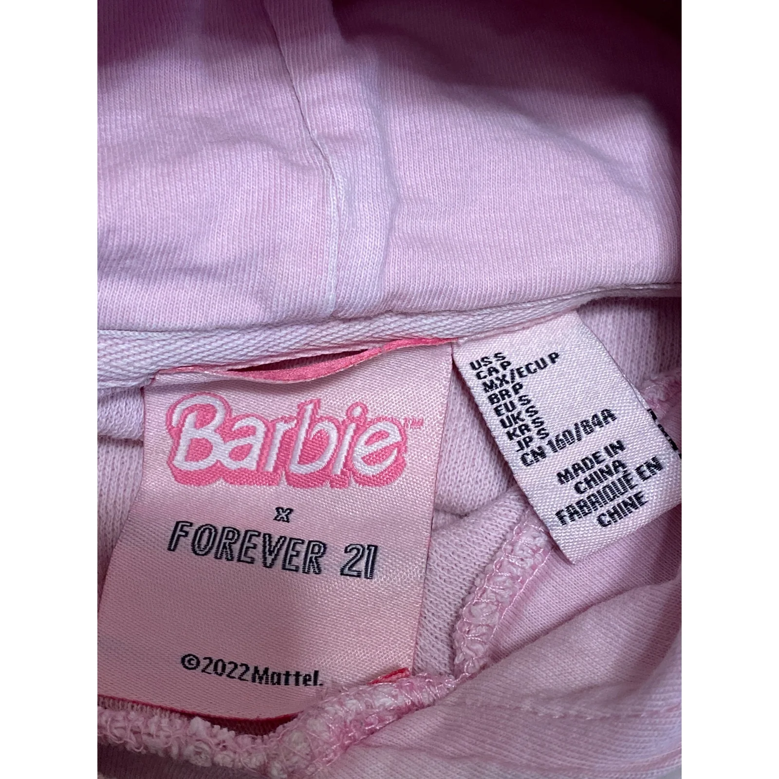 Forever 21 x Barbie Pink Hooded Hoodie Long Sleeve Crop Sweater Sweatshirt Top S - Image 3