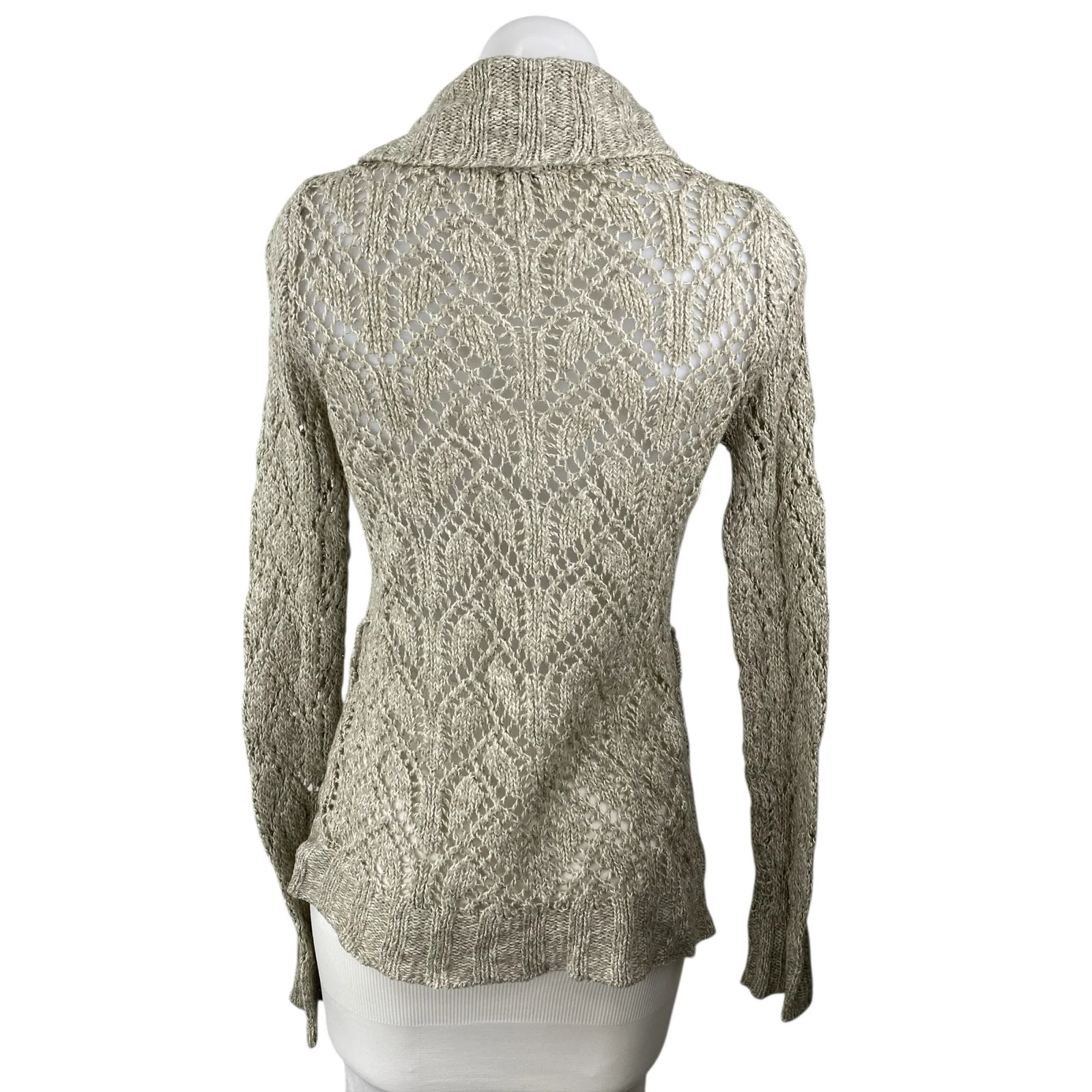Forever Beige Cable Knit Collared Long Sleeve Button Down Jacket Sweater Top S - Image 2