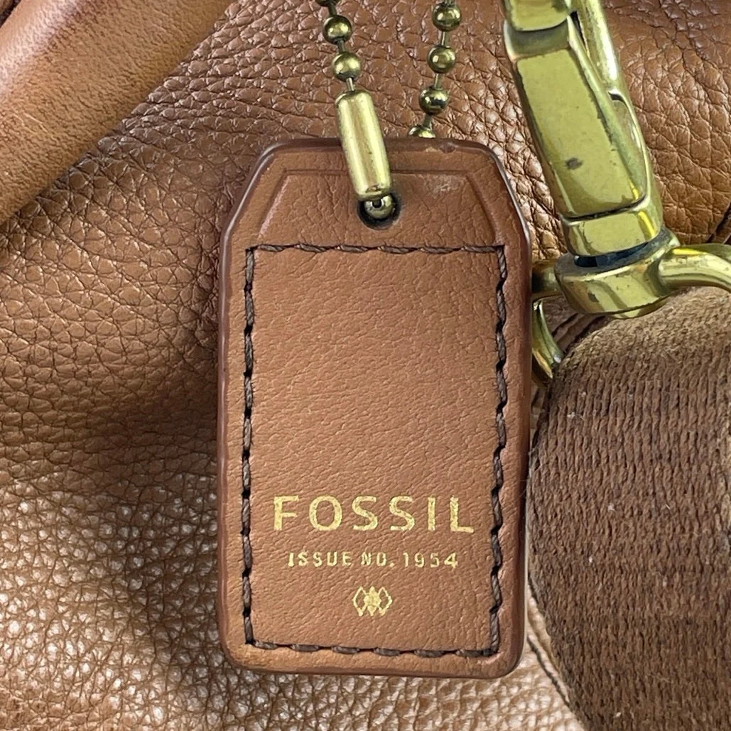 Fossil Karli Women's Tan Brown Pebbled Leather Hobo Crossbody Handbag Size OS - Image 6