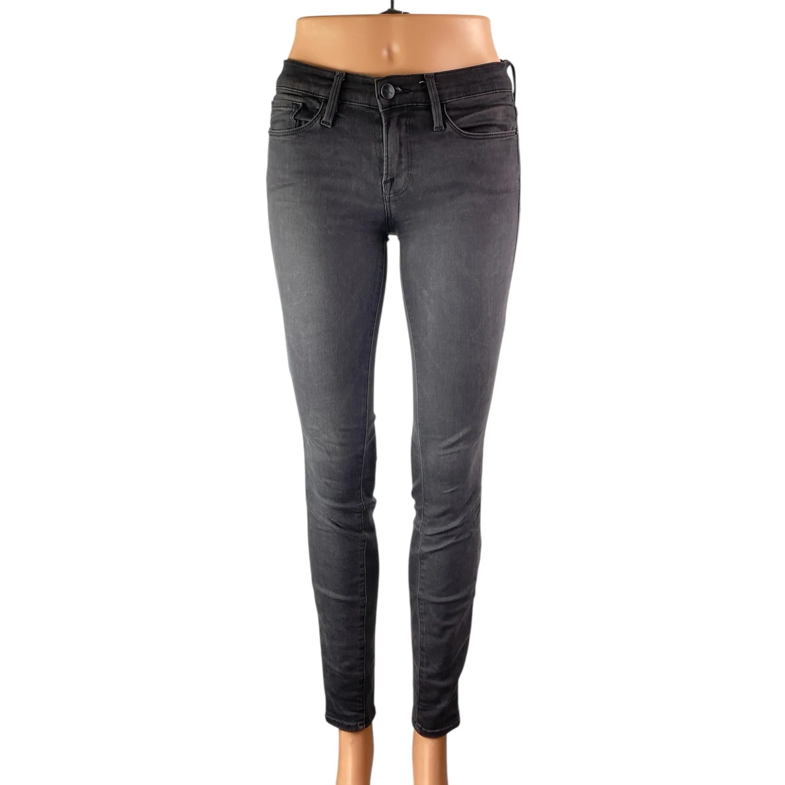 Frame Women Black Washed Knightrider Mid Rise Slim Fit Skinny Denim Jeans Sz 25
