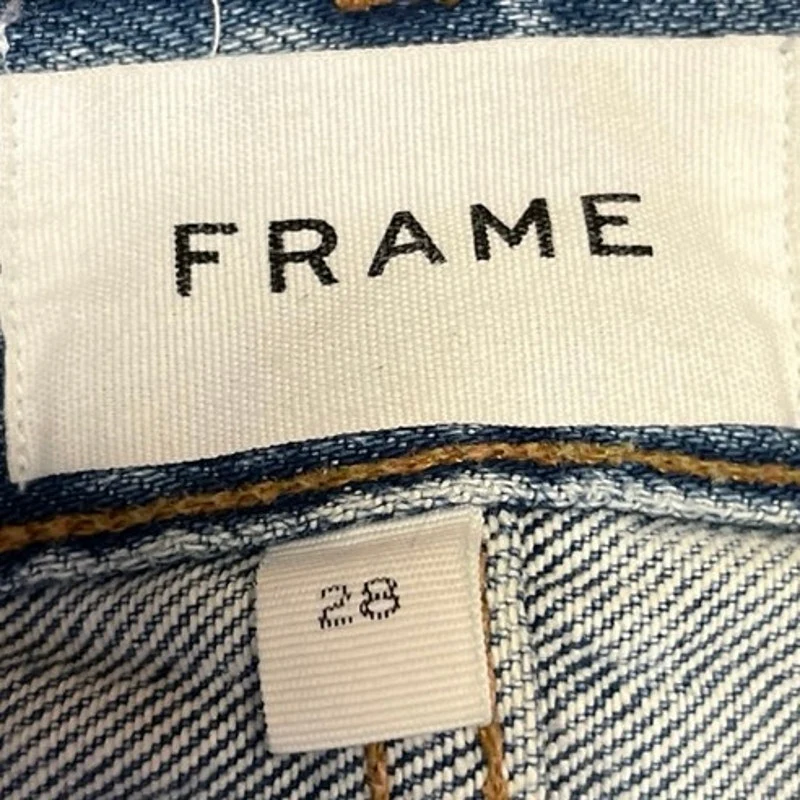 Frame Women's Blue Denim High Rise Distressed Raw Hem Mini Jean Shorts Size 28 - Image 3