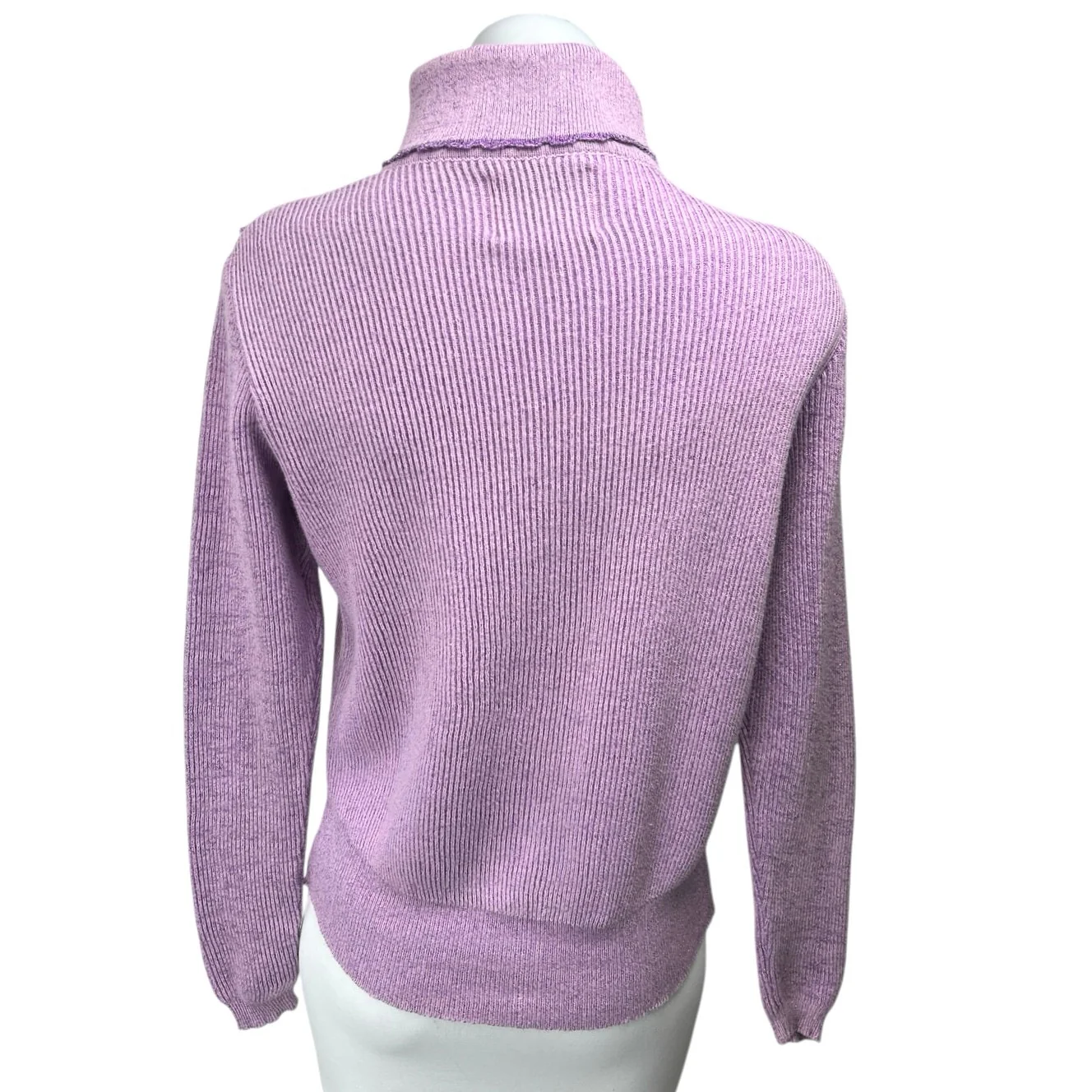 Framed Tricot Purple Rib Knit Turtleneck Long Sleeve Pullover Sweater Top Size M - Image 2