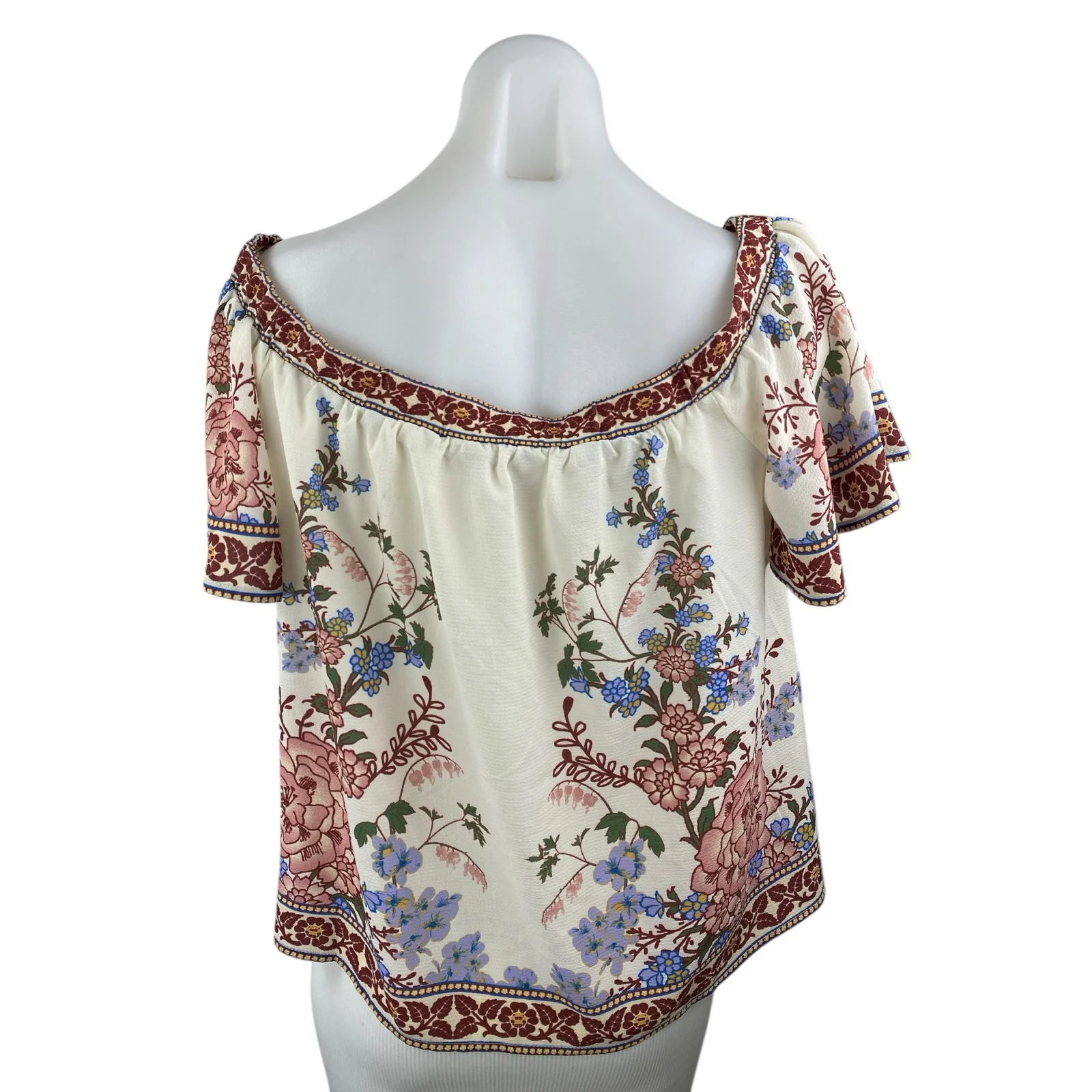 Francesca's Blue Rain Floral Off Shoulder Short Sleeve Peasant Blouse Top Size S - Image 2