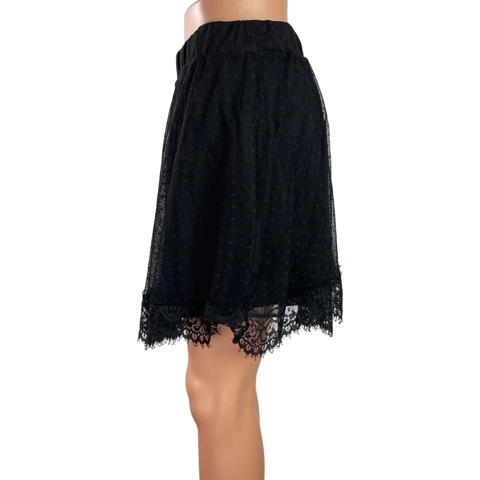 Francesca's Mi Ami Womens Black Lace Overlay Elastic Waist Mini A-line Skirt Sz M - Image 2