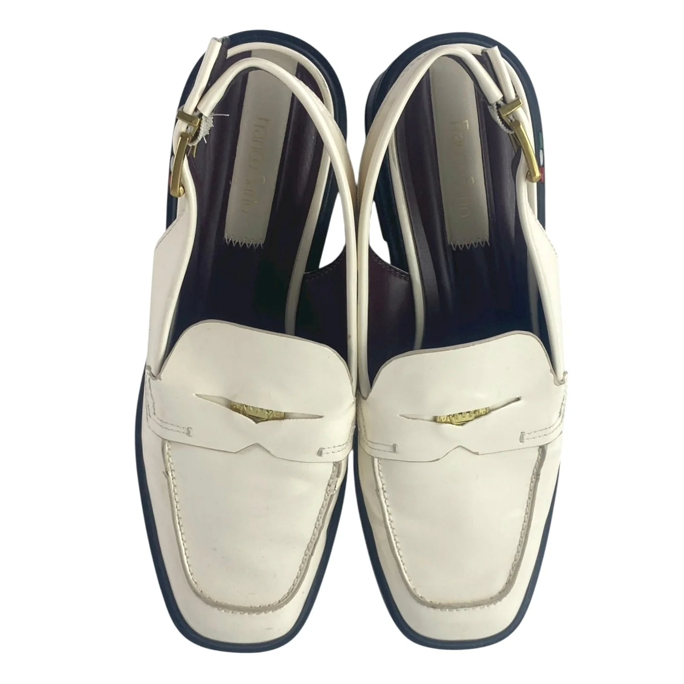 Franco Sarto Giada Cream White Leather Slingback Buckle Loafer Heels Shoes Sz 9M - Image 2