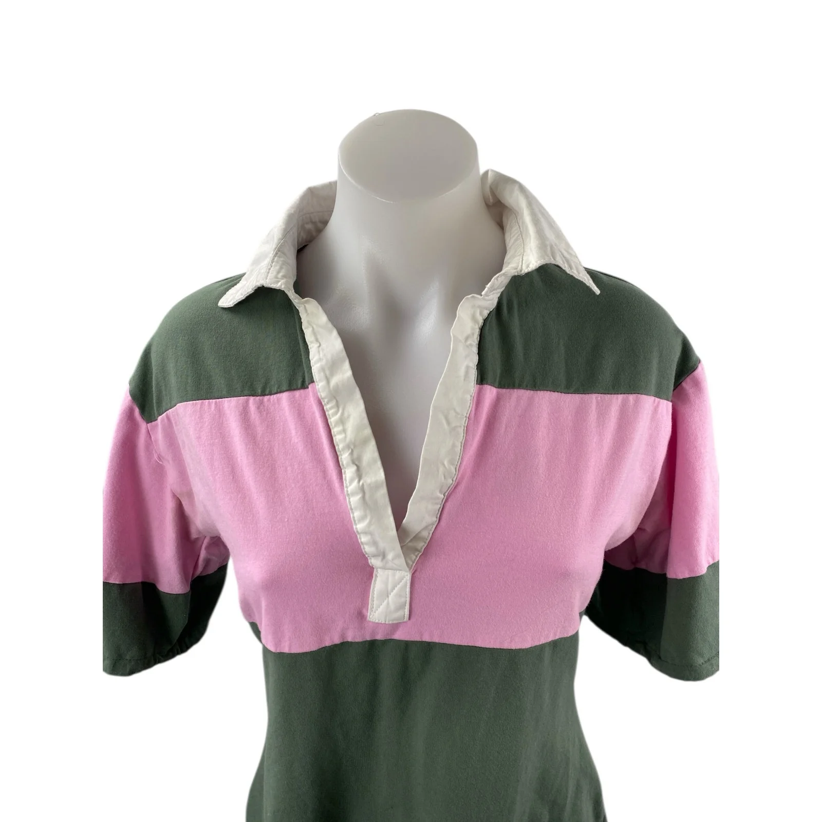 Free Assembly Women's Green Pink Stripe Colorblock Polo Shirt Mini Dress Size XS - Image 2