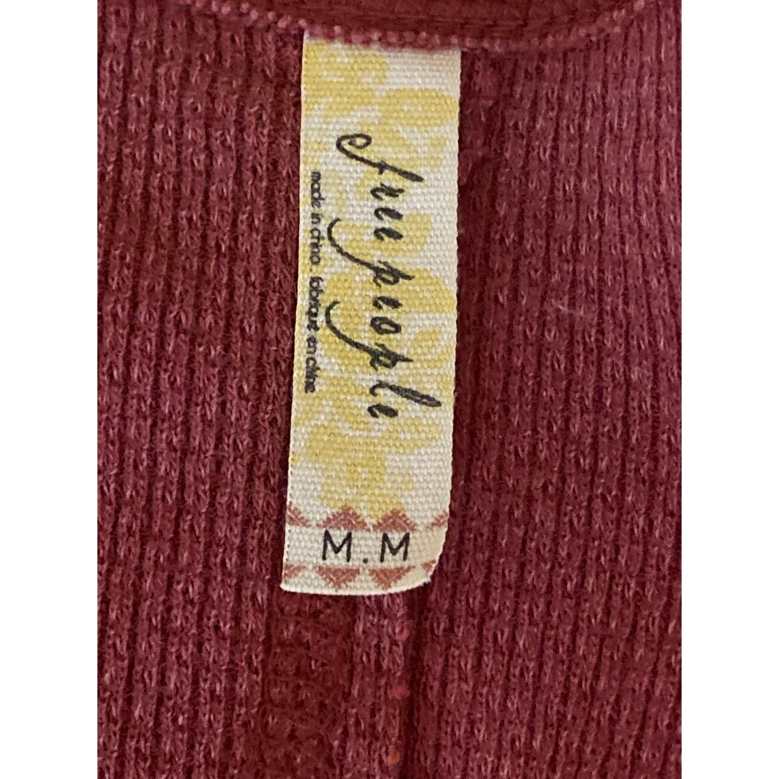 Free People Alpine Cuff Red Long Sleeve Henley Waffle Knit Thermal Sweater Top M - Image 6