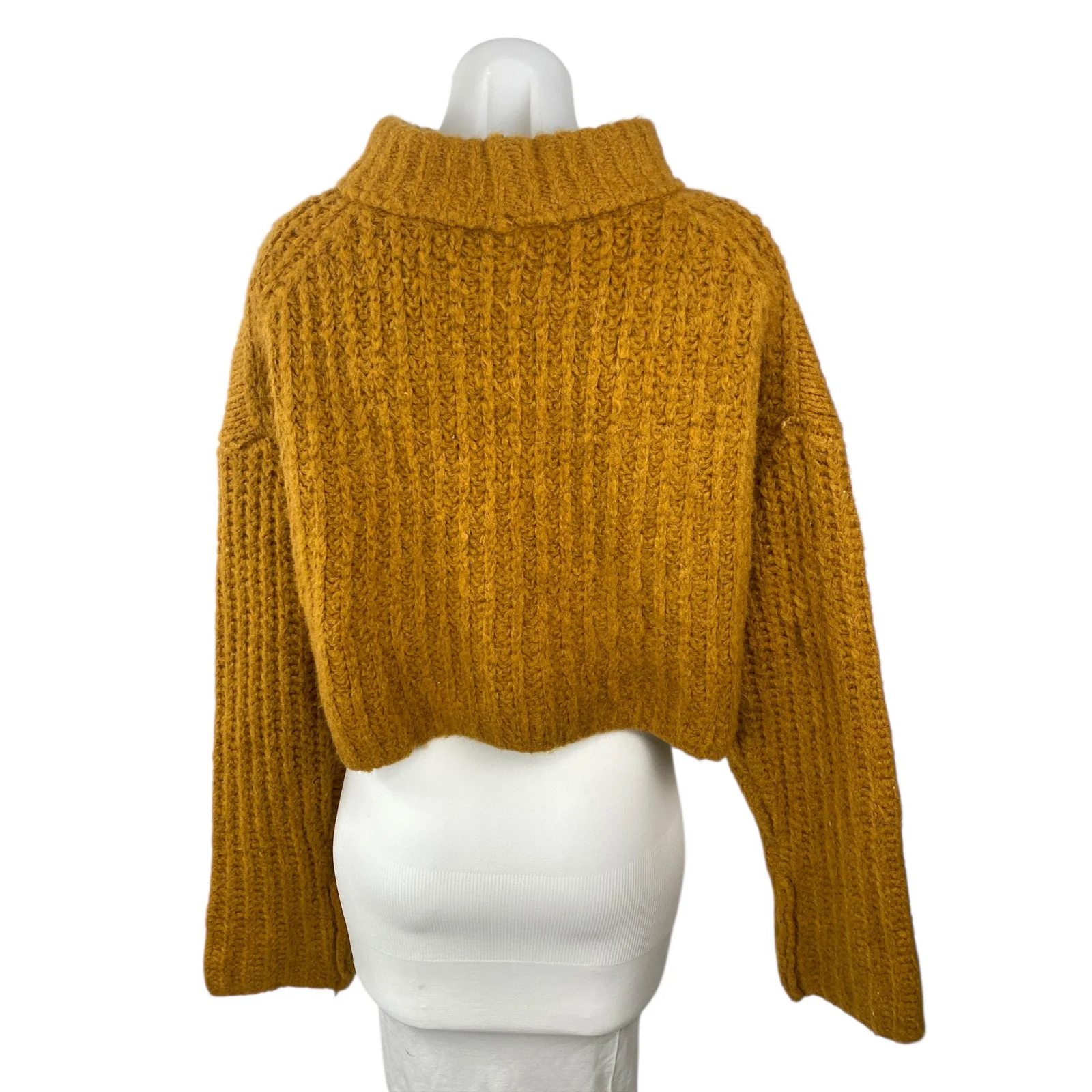 Free People Alpine Tan Wool Argyle Ribbed Mock Neck Cropped Sweater Top Size XS - Image 4