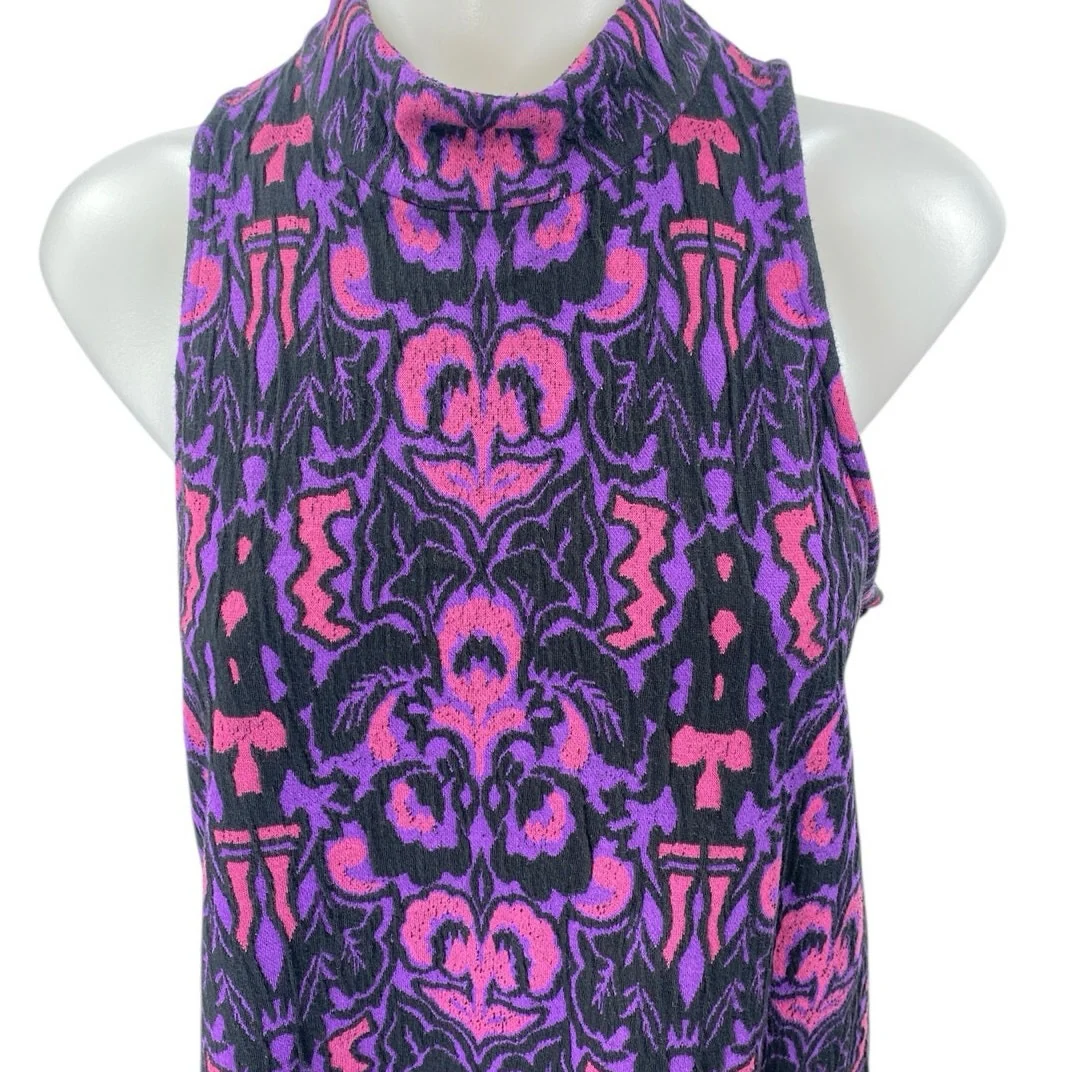 Free People Amelia Purple Wool Aztec Knit Sleeveless Mock Neck Mini Tank Dress S - Image 3