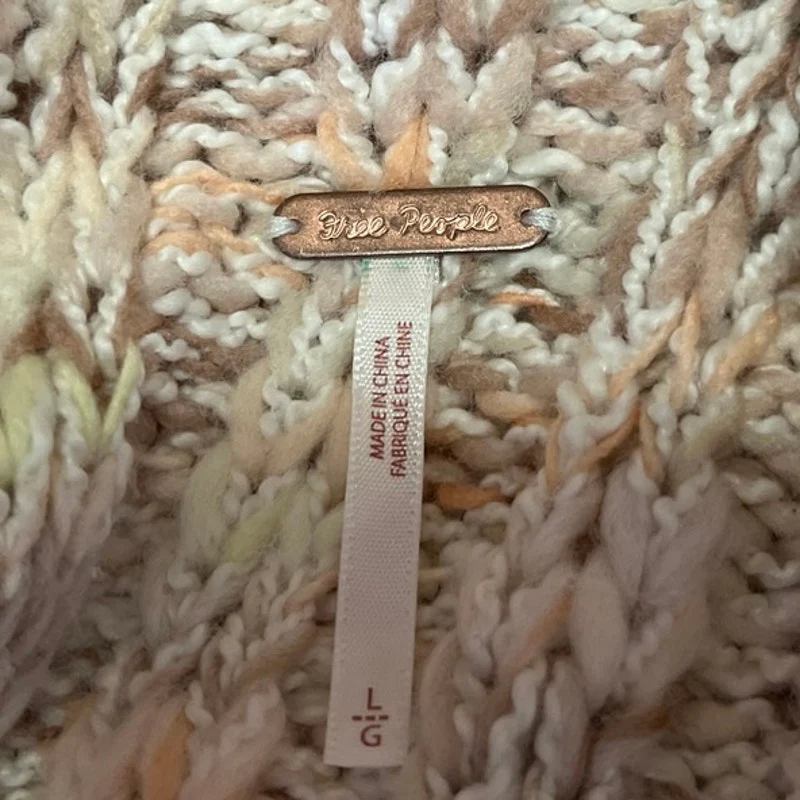 Free People Beige Knit Chunky Long Sleeve Oversized Pullover Sweater Top Size L - Image 4