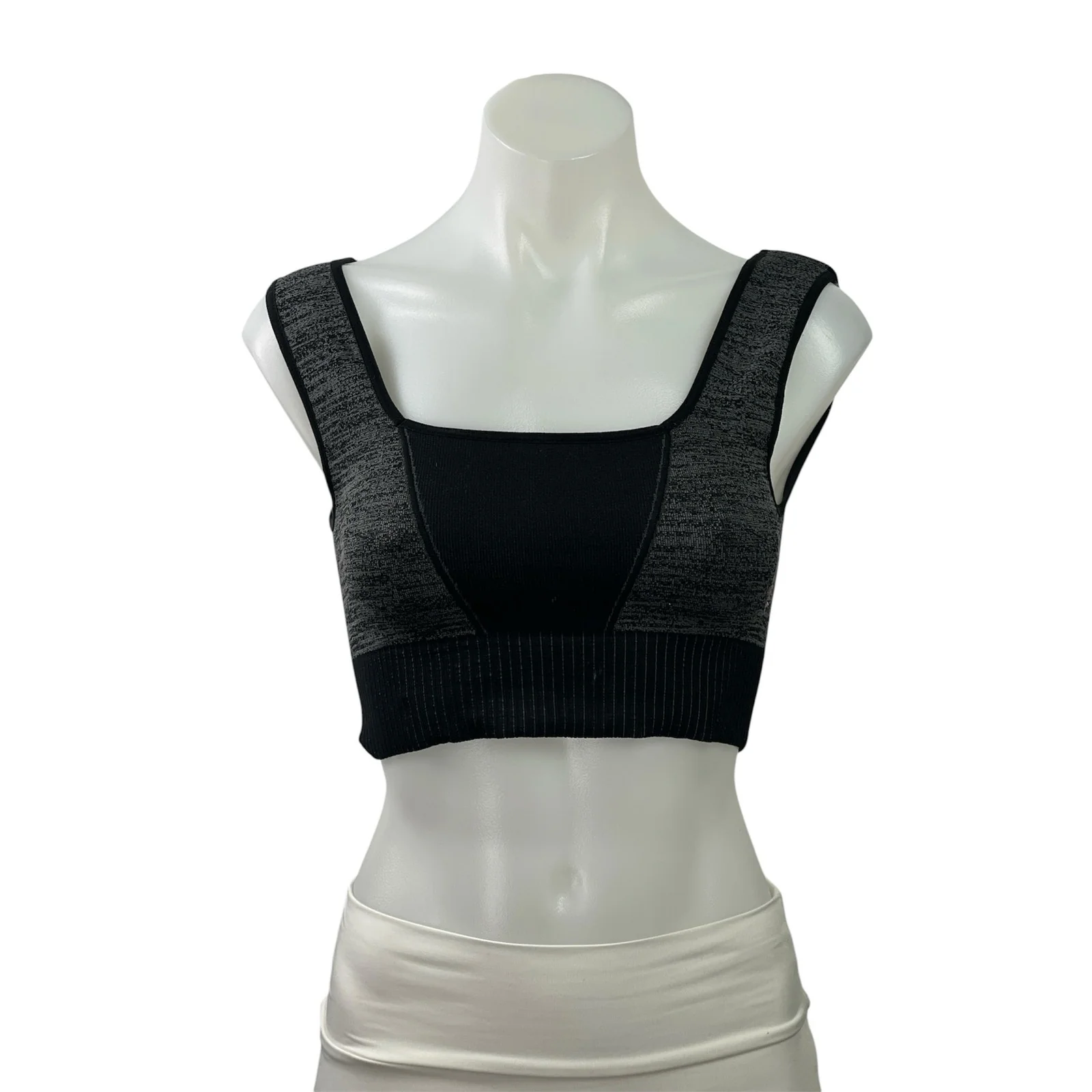 Free People Black Gray Square Neck Yoga Workout Athletic Sports Bra Crop Top S