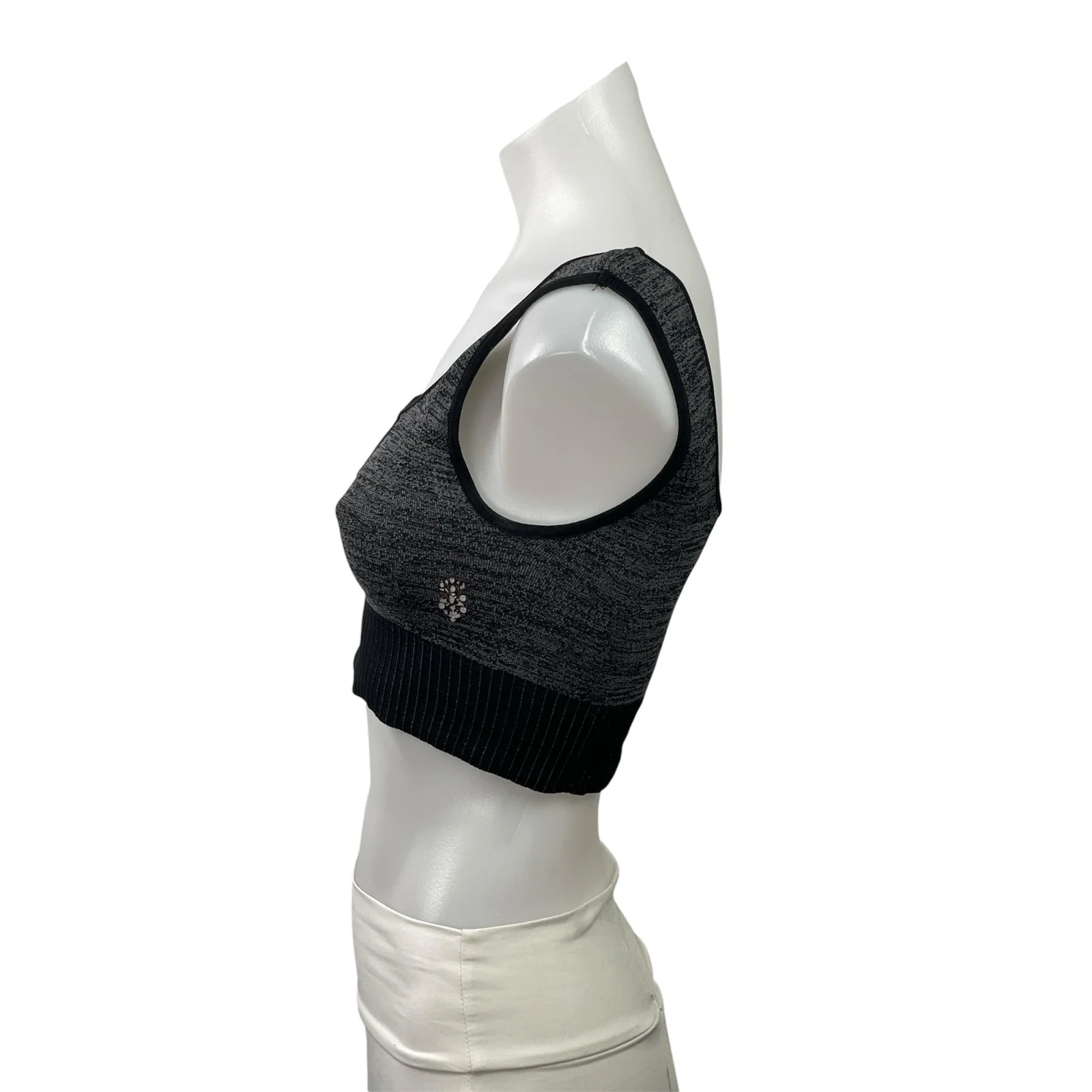 Free People Black Gray Square Neck Yoga Workout Athletic Sports Bra Crop Top S - Image 2