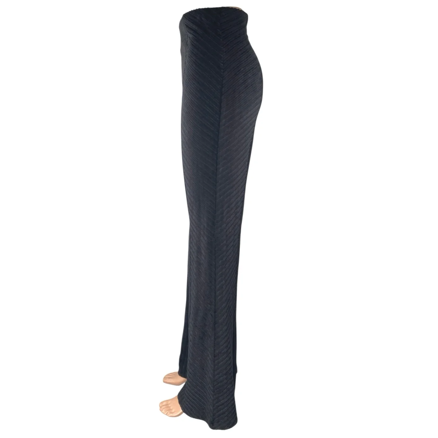 Free People Black Ribbed Knit High Waisted Bootcut Flared Trousers Pants Size M - Image 2